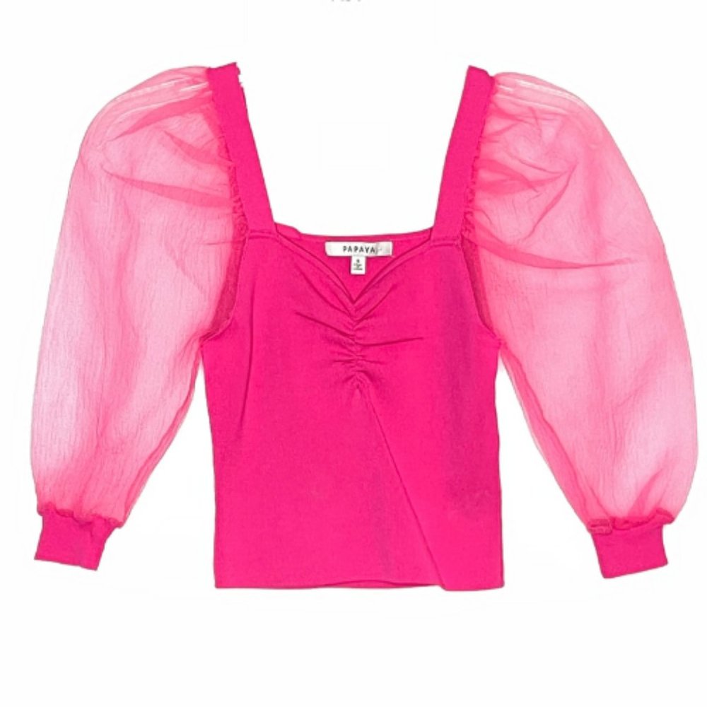 Papaya Puffy Tulle Peasant Sleeve Crop Top Size S HOST PICK